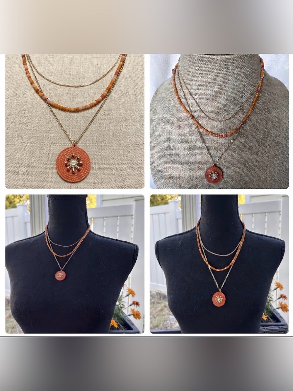 Isaac Mizrahi Orange Gold Layered 3 Chain Statement Necklace 10,5" Drop NEW